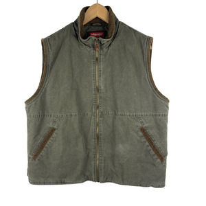 Wrangler Hero Sherpa Fleece Lined Zip Green Canvas Vest Corduroy Trim Mens Large